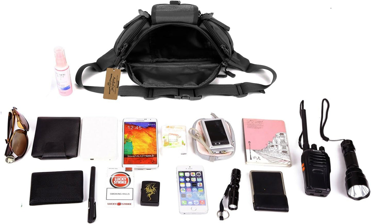 Tactical Fanny Pack for Men Women Waist Bag Hip Belt Outdoor Hiking Fishing Bumbag with Patch（White)