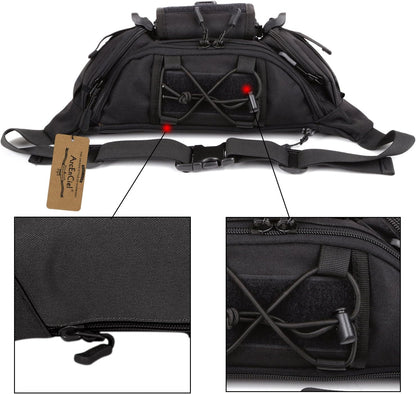 Tactical Fanny Pack for Men Women Waist Bag Hip Belt Outdoor Hiking Fishing Bumbag with Patch（White)