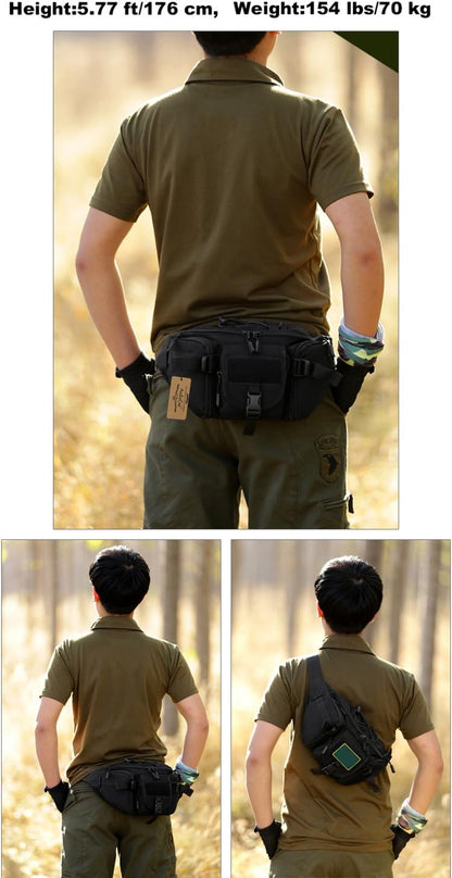 Tactical Fanny Pack for Men Women Waist Bag Hip Belt Outdoor Hiking Fishing Bumbag with Patch（White)