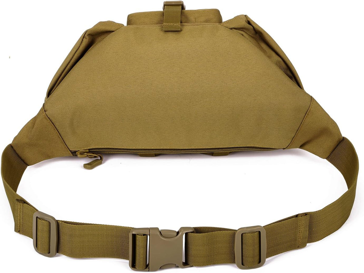 Tactical Fanny Pack for Men Women Waist Bag Hip Belt Outdoor Hiking Fishing Bumbag with Patch（White)