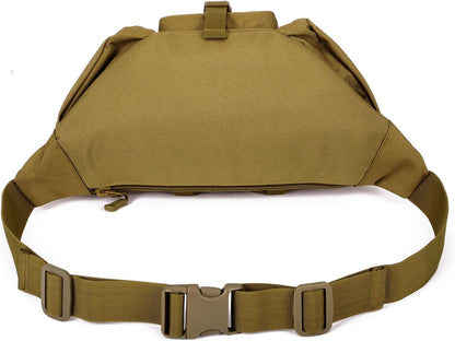 Tactical Fanny Pack for Men Women Waist Bag Hip Belt Outdoor Hiking Fishing Bumbag with Patch（White)