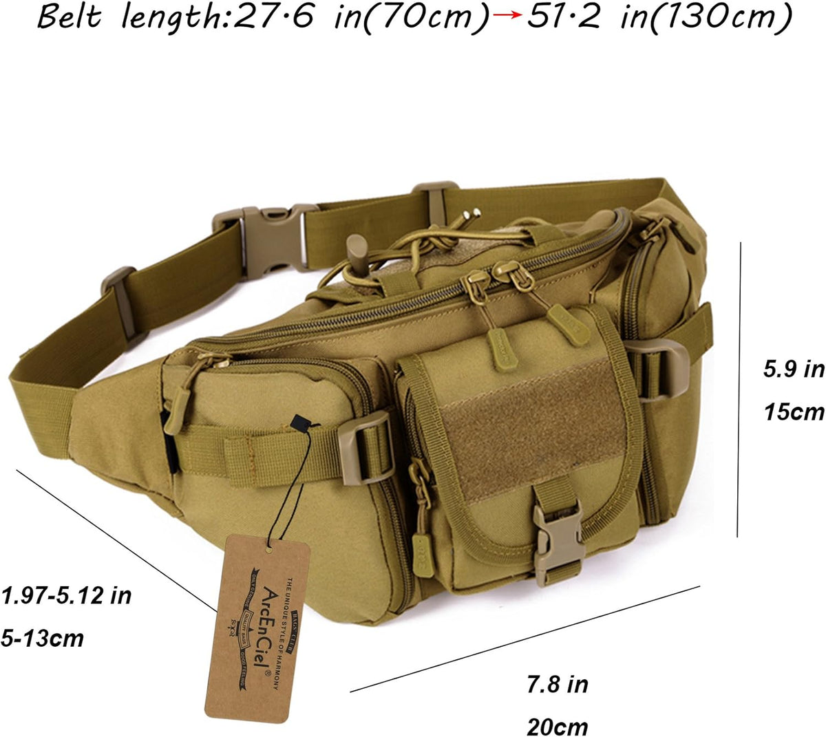 Tactical Fanny Pack for Men Women Waist Bag Hip Belt Outdoor Hiking Fishing Bumbag with Patch（White)