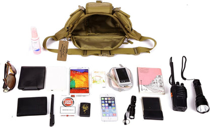 Tactical Fanny Pack for Men Women Waist Bag Hip Belt Outdoor Hiking Fishing Bumbag with Patch（White)