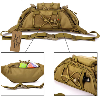 Tactical Fanny Pack for Men Women Waist Bag Hip Belt Outdoor Hiking Fishing Bumbag with Patch（White)