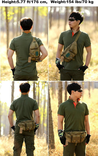 Tactical Fanny Pack for Men Women Waist Bag Hip Belt Outdoor Hiking Fishing Bumbag with Patch（White)