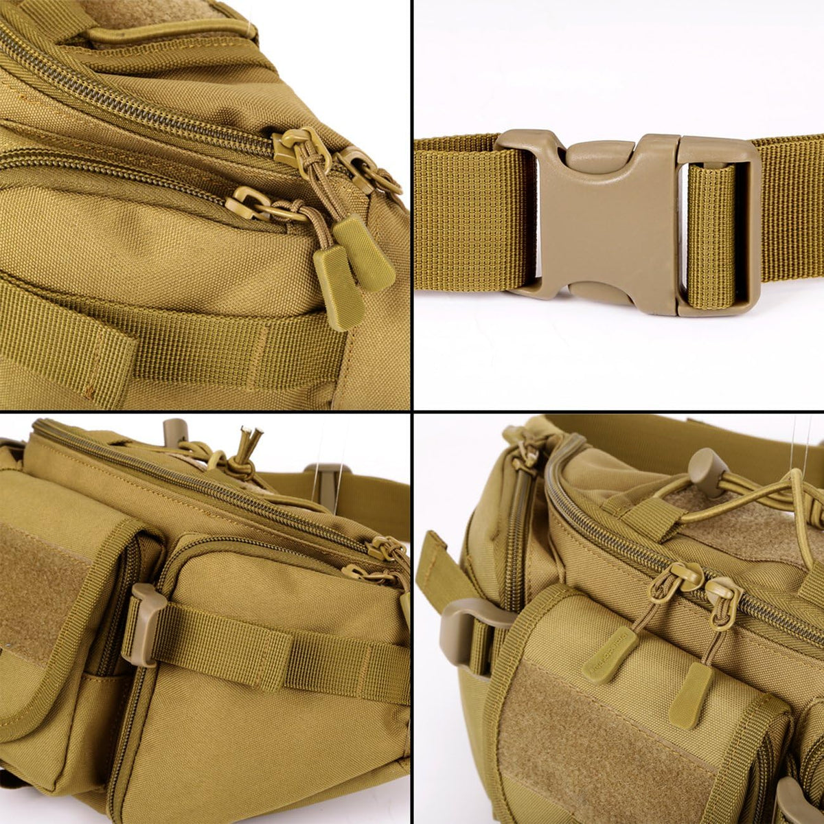 Tactical Fanny Pack for Men Women Waist Bag Hip Belt Outdoor Hiking Fishing Bumbag with Patch（White)