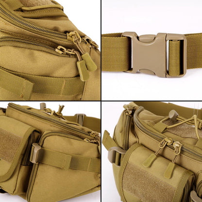 Tactical Fanny Pack for Men Women Waist Bag Hip Belt Outdoor Hiking Fishing Bumbag with Patch（White)