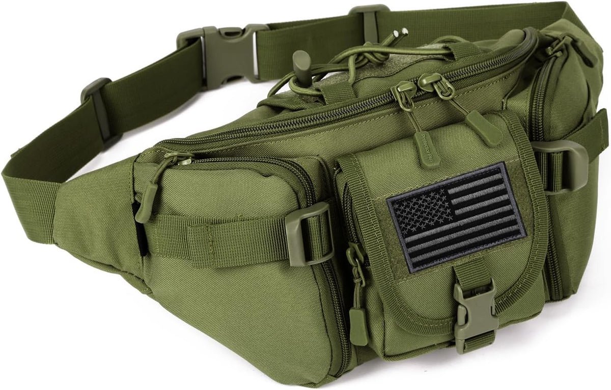 Tactical Fanny Pack for Men Women Waist Bag Hip Belt Outdoor Hiking Fishing Bumbag with Patch（White)