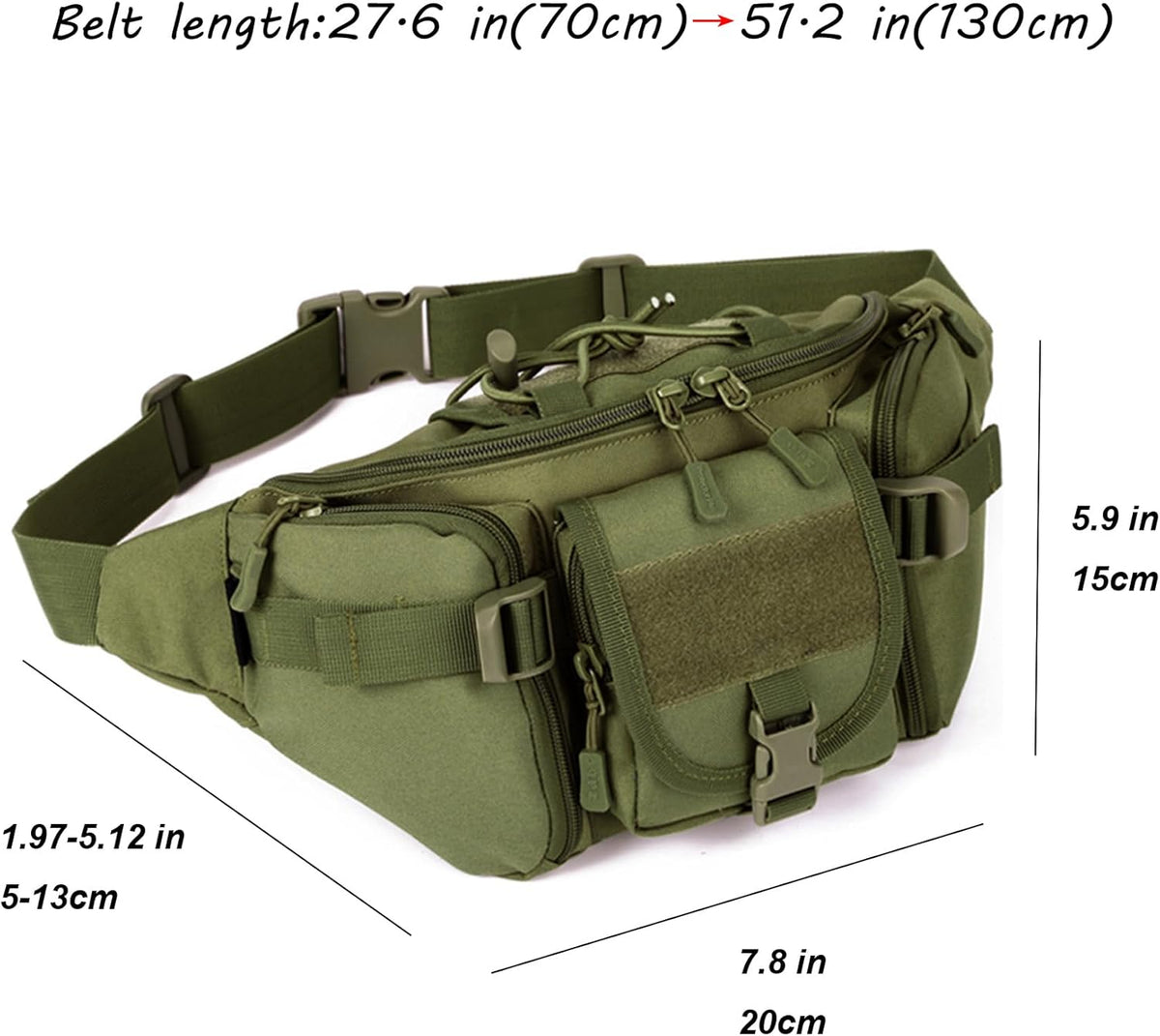 Tactical Fanny Pack for Men Women Waist Bag Hip Belt Outdoor Hiking Fishing Bumbag with Patch（White)
