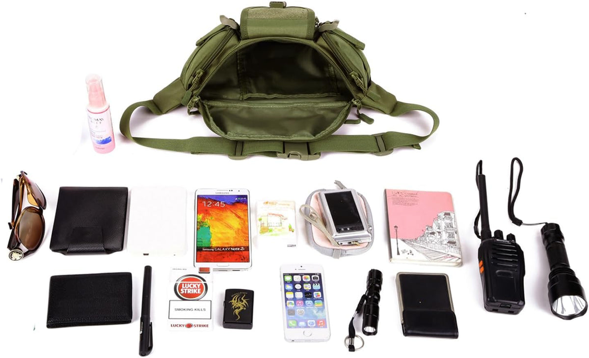 Tactical Fanny Pack for Men Women Waist Bag Hip Belt Outdoor Hiking Fishing Bumbag with Patch（White)