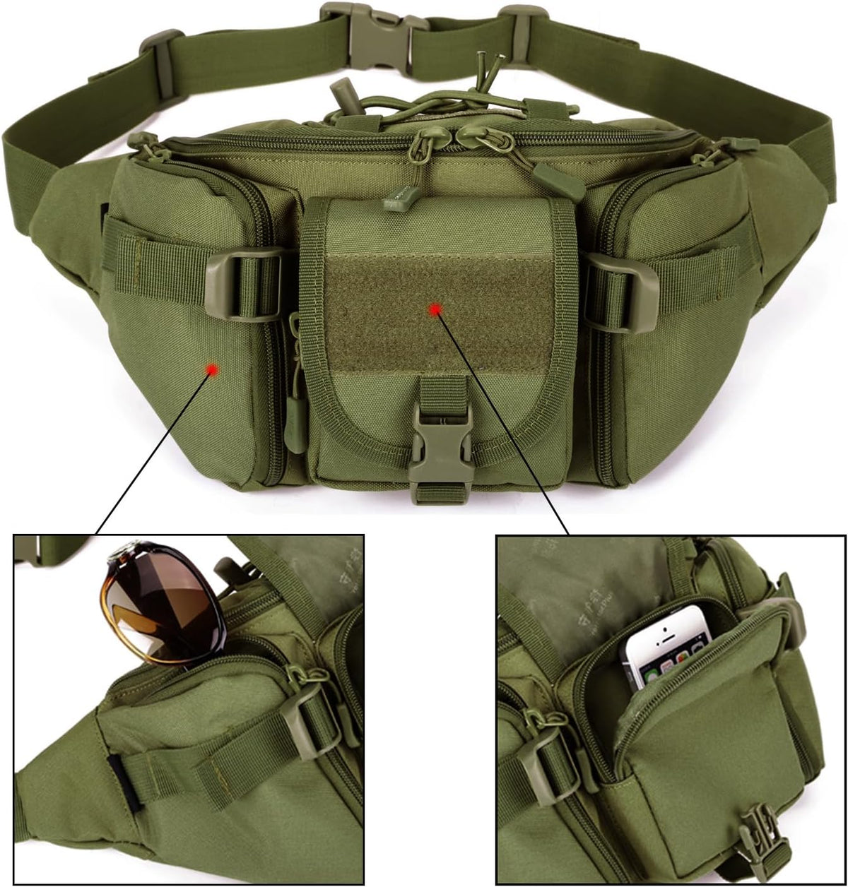 Tactical Fanny Pack for Men Women Waist Bag Hip Belt Outdoor Hiking Fishing Bumbag with Patch（White)