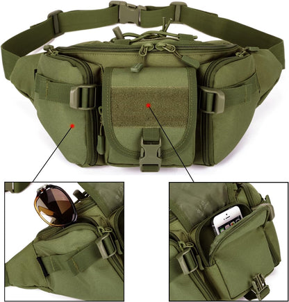 Tactical Fanny Pack for Men Women Waist Bag Hip Belt Outdoor Hiking Fishing Bumbag with Patch（White)