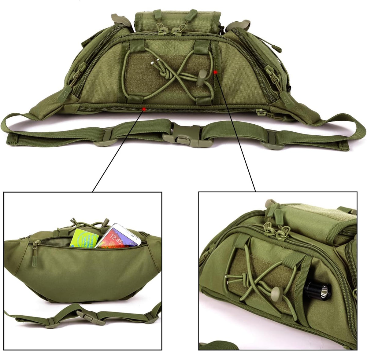 Tactical Fanny Pack for Men Women Waist Bag Hip Belt Outdoor Hiking Fishing Bumbag with Patch（White)