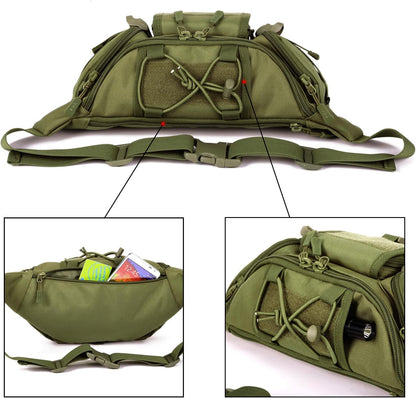 Tactical Fanny Pack for Men Women Waist Bag Hip Belt Outdoor Hiking Fishing Bumbag with Patch（White)