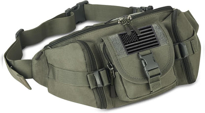 Tactical Fanny Pack for Men Women Waist Bag Hip Belt Outdoor Hiking Fishing Bumbag with Patch（White)