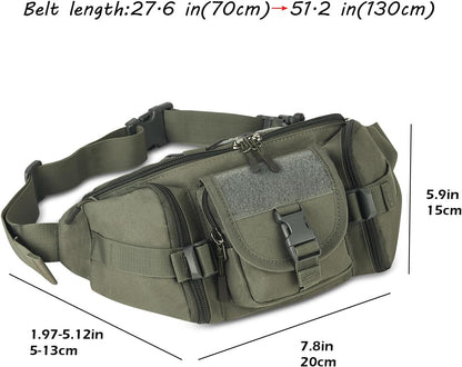 Tactical Fanny Pack for Men Women Waist Bag Hip Belt Outdoor Hiking Fishing Bumbag with Patch（White)