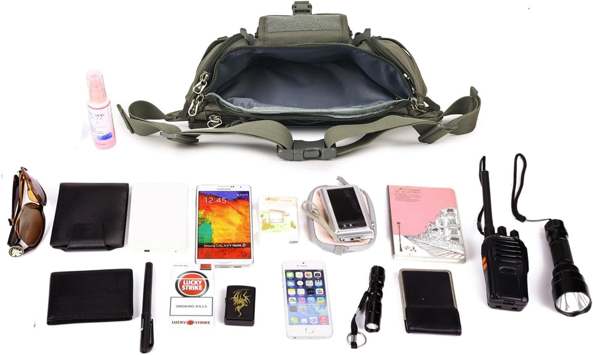 Tactical Fanny Pack for Men Women Waist Bag Hip Belt Outdoor Hiking Fishing Bumbag with Patch（White)