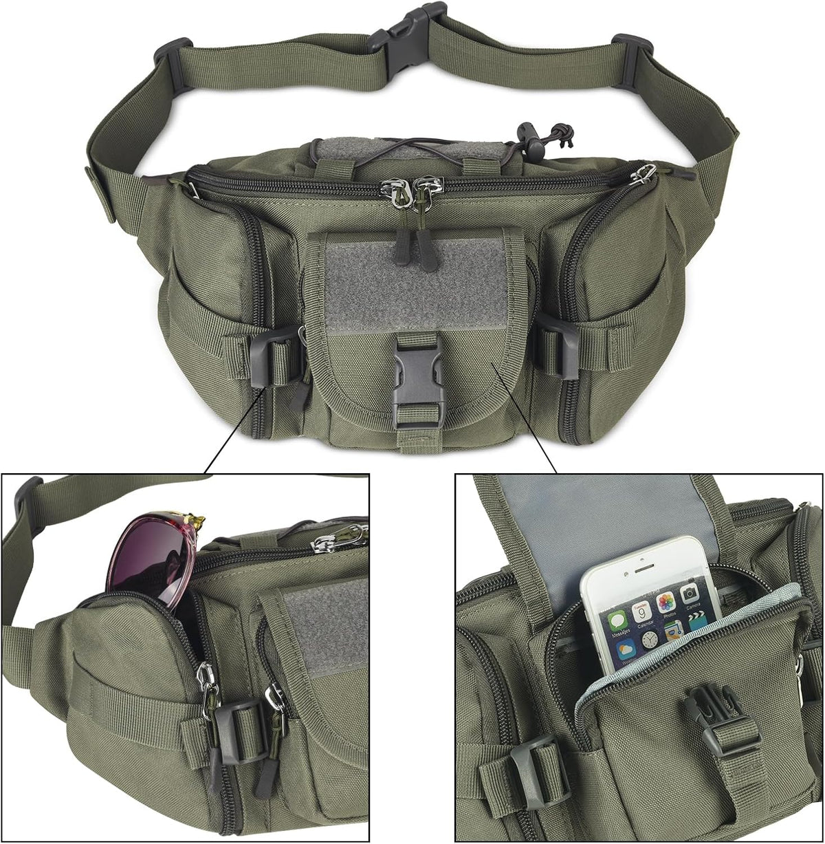 Tactical Fanny Pack for Men Women Waist Bag Hip Belt Outdoor Hiking Fishing Bumbag with Patch（White)
