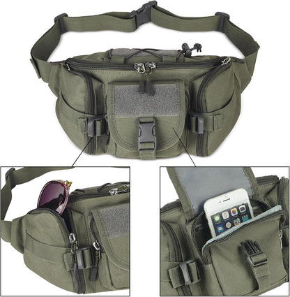 Tactical Fanny Pack for Men Women Waist Bag Hip Belt Outdoor Hiking Fishing Bumbag with Patch（White)