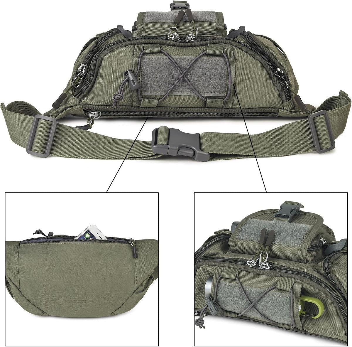 Tactical Fanny Pack for Men Women Waist Bag Hip Belt Outdoor Hiking Fishing Bumbag with Patch（White)