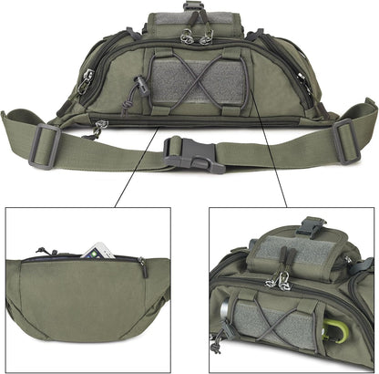 Tactical Fanny Pack for Men Women Waist Bag Hip Belt Outdoor Hiking Fishing Bumbag with Patch（White)
