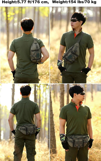 Tactical Fanny Pack for Men Women Waist Bag Hip Belt Outdoor Hiking Fishing Bumbag with Patch（White)