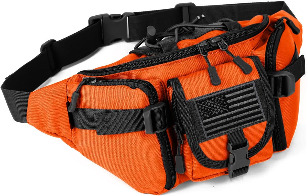 Tactical Fanny Pack for Men Women Waist Bag Hip Belt Outdoor Hiking Fishing Bumbag with Patch（White)