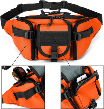 Tactical Fanny Pack for Men Women Waist Bag Hip Belt Outdoor Hiking Fishing Bumbag with Patch（White)