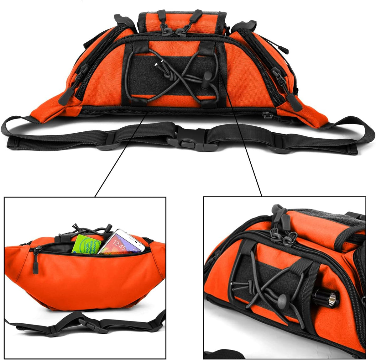 Tactical Fanny Pack for Men Women Waist Bag Hip Belt Outdoor Hiking Fishing Bumbag with Patch（White)