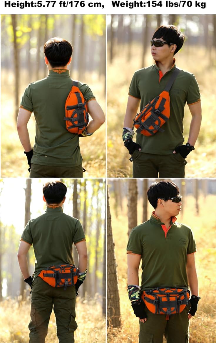Tactical Fanny Pack for Men Women Waist Bag Hip Belt Outdoor Hiking Fishing Bumbag with Patch（White)