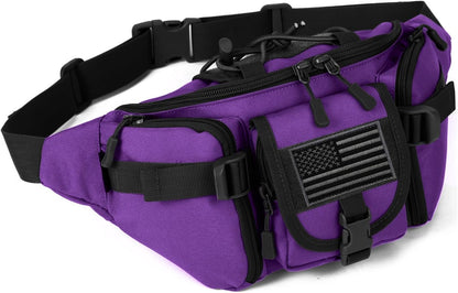 Tactical Fanny Pack for Men Women Waist Bag Hip Belt Outdoor Hiking Fishing Bumbag with Patch（White)