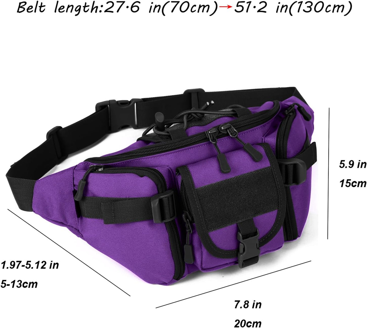 Tactical Fanny Pack for Men Women Waist Bag Hip Belt Outdoor Hiking Fishing Bumbag with Patch（White)