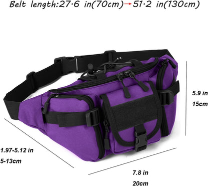 Tactical Fanny Pack for Men Women Waist Bag Hip Belt Outdoor Hiking Fishing Bumbag with Patch（White)