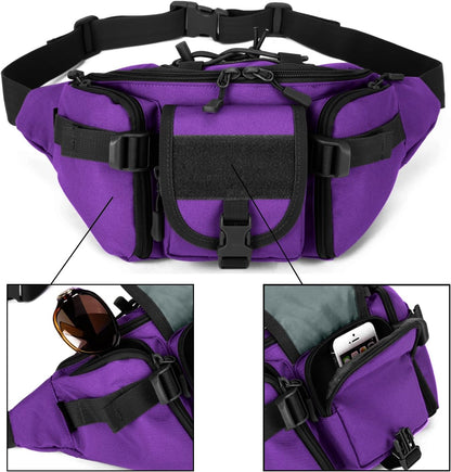 Tactical Fanny Pack for Men Women Waist Bag Hip Belt Outdoor Hiking Fishing Bumbag with Patch（White)