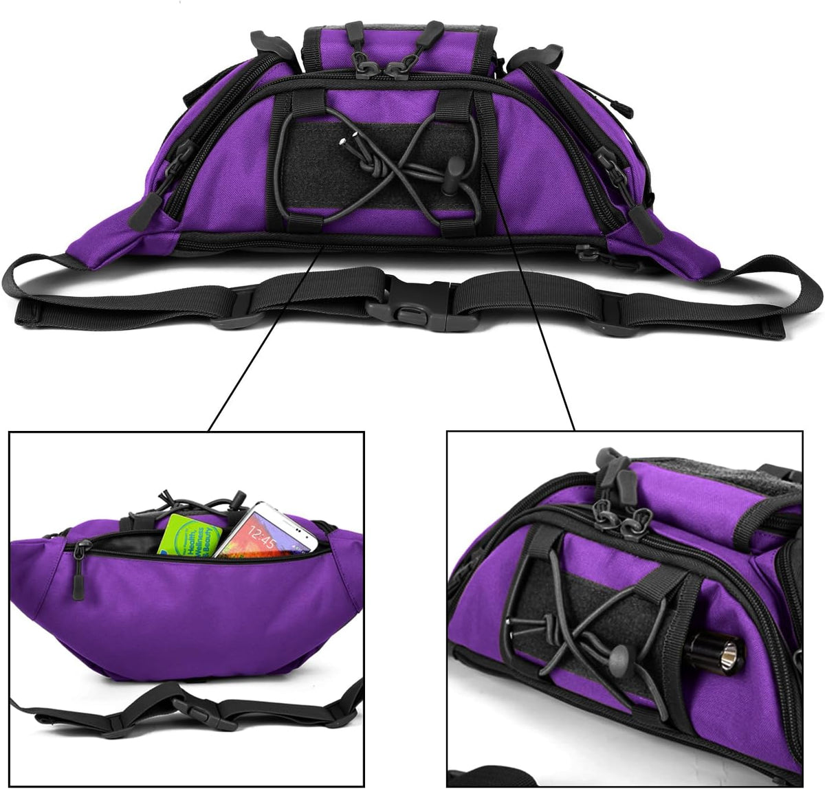 Tactical Fanny Pack for Men Women Waist Bag Hip Belt Outdoor Hiking Fishing Bumbag with Patch（White)