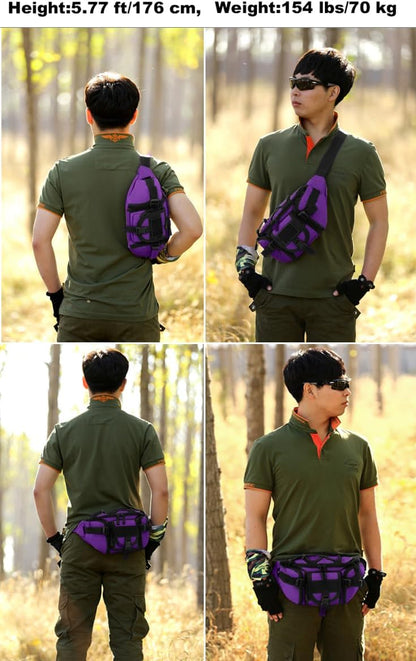 Tactical Fanny Pack for Men Women Waist Bag Hip Belt Outdoor Hiking Fishing Bumbag with Patch（White)