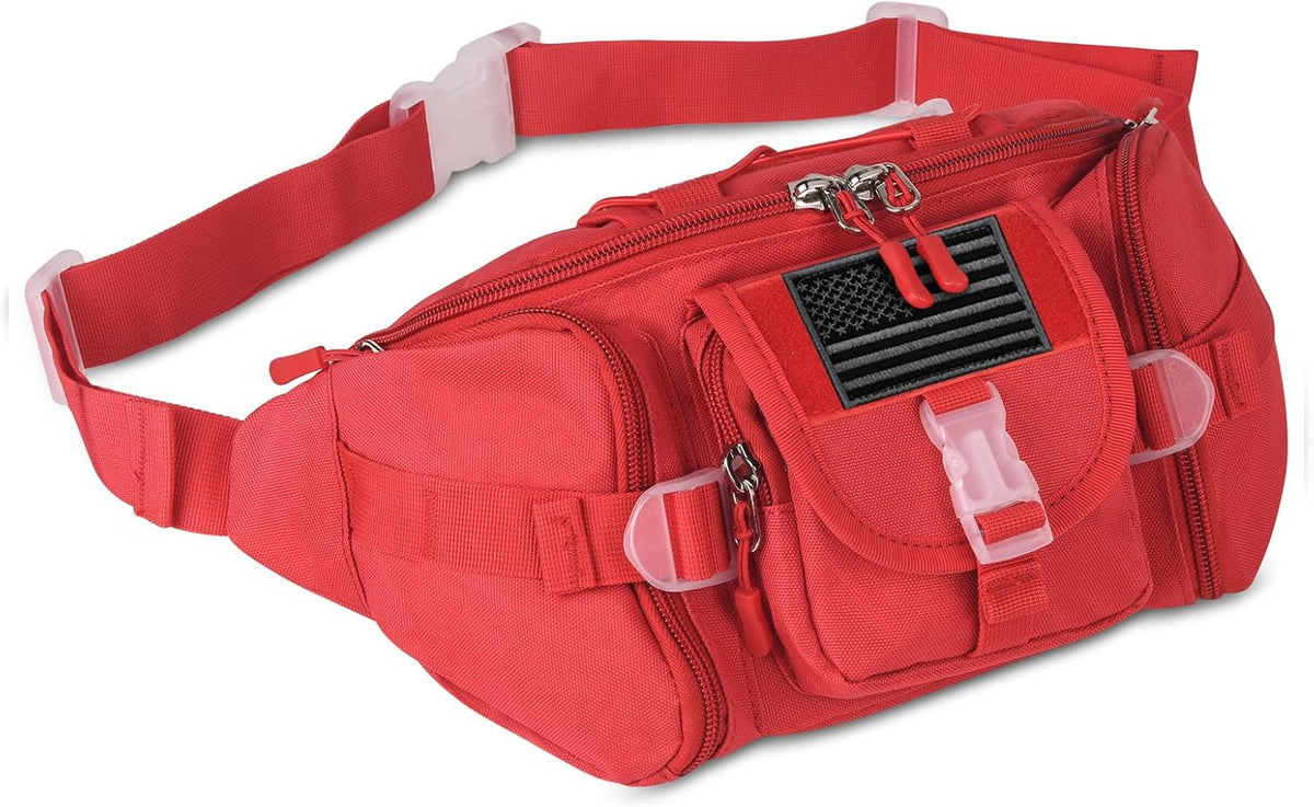 Tactical Fanny Pack for Men Women Waist Bag Hip Belt Outdoor Hiking Fishing Bumbag with Patch（White)
