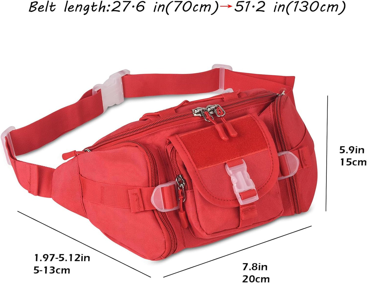 Tactical Fanny Pack for Men Women Waist Bag Hip Belt Outdoor Hiking Fishing Bumbag with Patch（White)