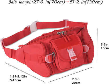 Tactical Fanny Pack for Men Women Waist Bag Hip Belt Outdoor Hiking Fishing Bumbag with Patch（White)