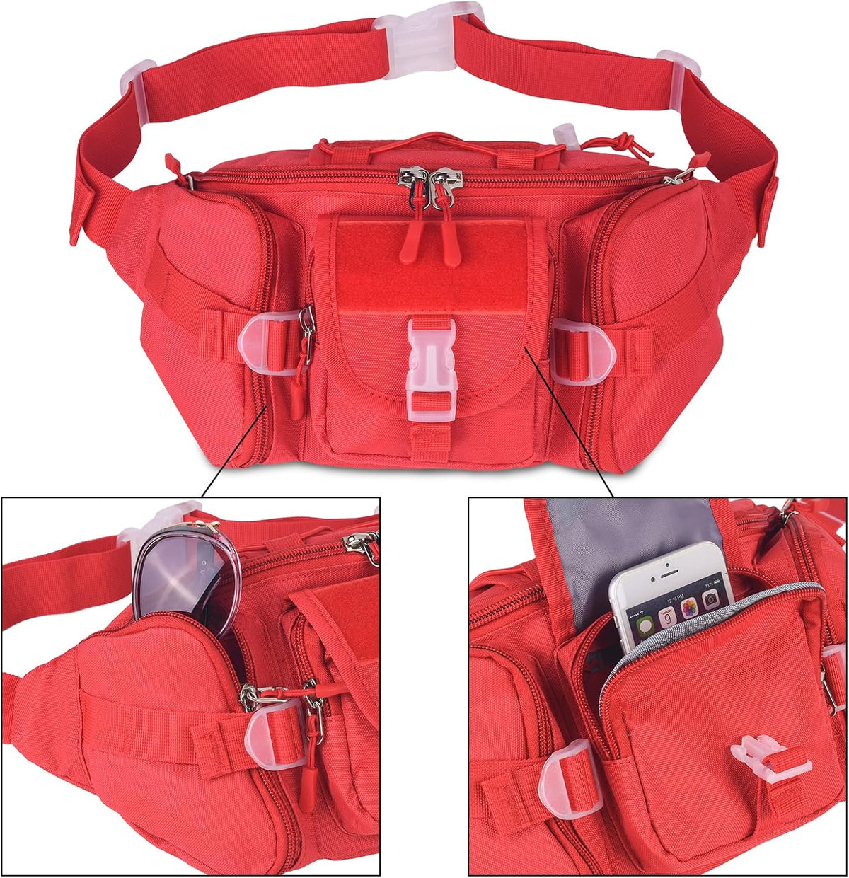Tactical Fanny Pack for Men Women Waist Bag Hip Belt Outdoor Hiking Fishing Bumbag with Patch（White)