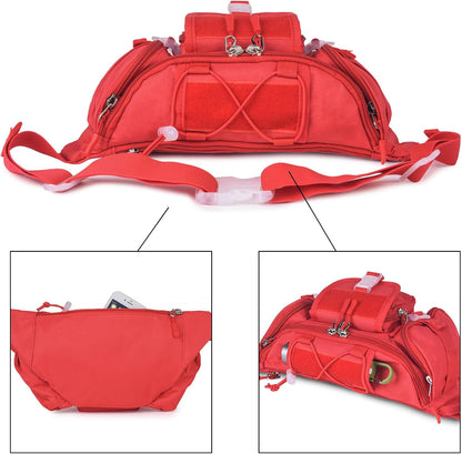 Tactical Fanny Pack for Men Women Waist Bag Hip Belt Outdoor Hiking Fishing Bumbag with Patch（White)