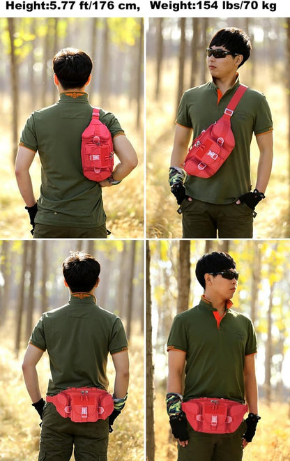 Tactical Fanny Pack for Men Women Waist Bag Hip Belt Outdoor Hiking Fishing Bumbag with Patch（White)