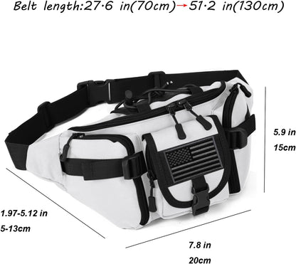 Tactical Fanny Pack for Men Women Waist Bag Hip Belt Outdoor Hiking Fishing Bumbag with Patch（White)