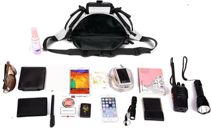 Tactical Fanny Pack for Men Women Waist Bag Hip Belt Outdoor Hiking Fishing Bumbag with Patch（White)