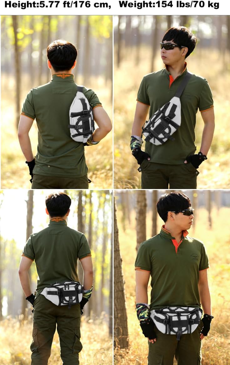 Tactical Fanny Pack for Men Women Waist Bag Hip Belt Outdoor Hiking Fishing Bumbag with Patch（White)
