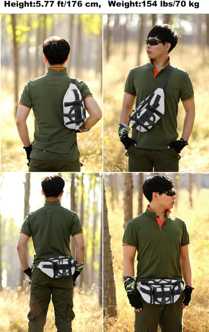 Tactical Fanny Pack for Men Women Waist Bag Hip Belt Outdoor Hiking Fishing Bumbag with Patch（White)