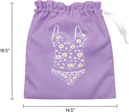 Lingerie Bag for Travel Set of 3, Women Lingerie Bags with Draw Strings, Double-Layered Egyptian Cotton Beach Bags for Swimwear, Underwear & Vacation Storage, 15x15 Inches (White)
