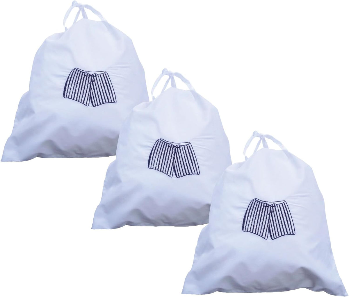 Lingerie Bag for Travel Set of 3, Women Lingerie Bags with Draw Strings, Double-Layered Egyptian Cotton Beach Bags for Swimwear, Underwear & Vacation Storage, 15x15 Inches (White)