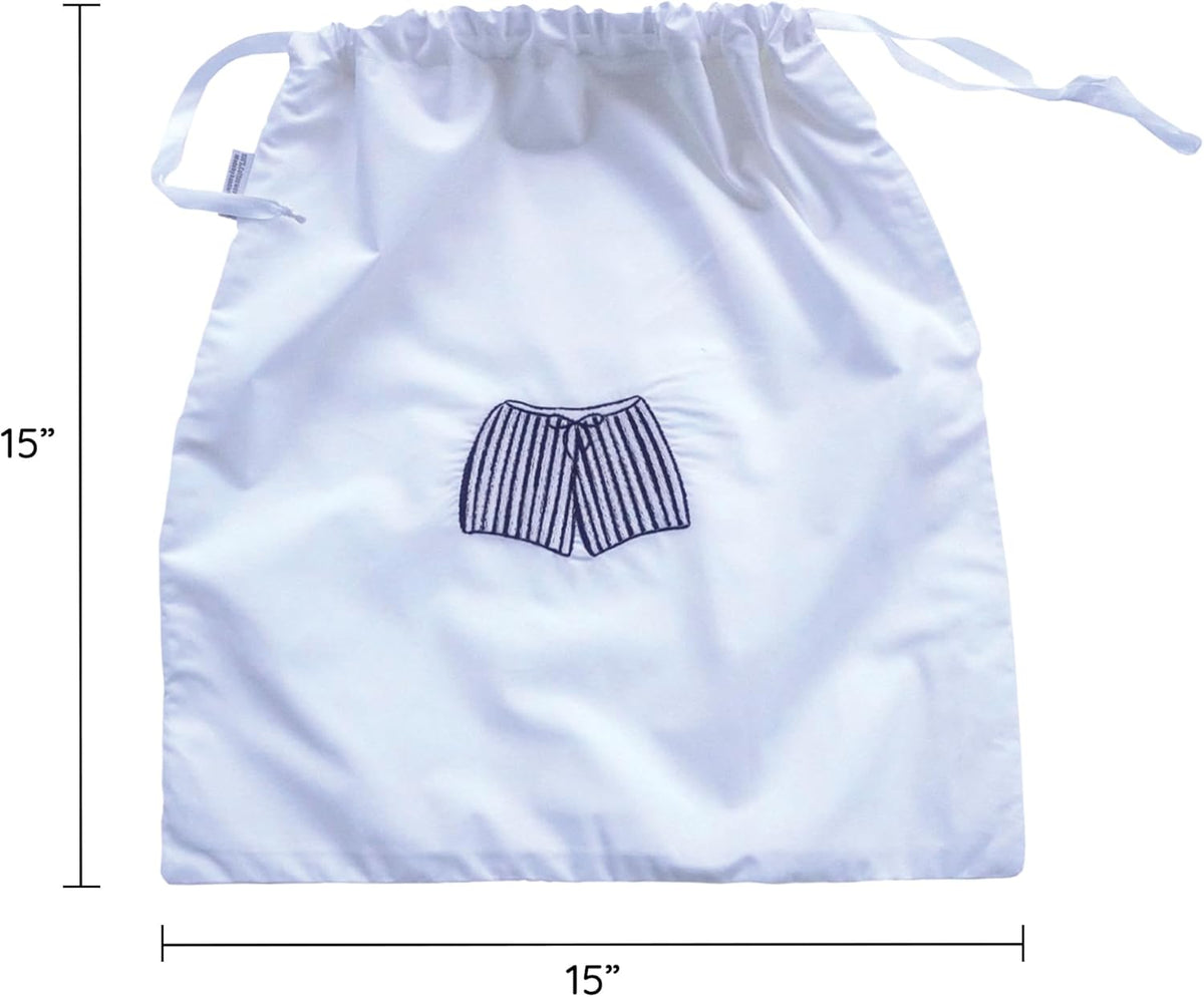 Lingerie Bag for Travel Set of 3, Women Lingerie Bags with Draw Strings, Double-Layered Egyptian Cotton Beach Bags for Swimwear, Underwear & Vacation Storage, 15x15 Inches (White)