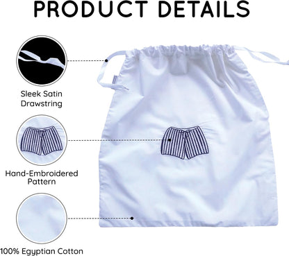 Lingerie Bag for Travel Set of 3, Women Lingerie Bags with Draw Strings, Double-Layered Egyptian Cotton Beach Bags for Swimwear, Underwear & Vacation Storage, 15x15 Inches (White)